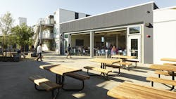 The San Mateo County dining facility is part of the Step(1) navigation center in Redwood City, California. The San Mateo County dining facility is part of the Step(1) navigation center in Redwood City, California.