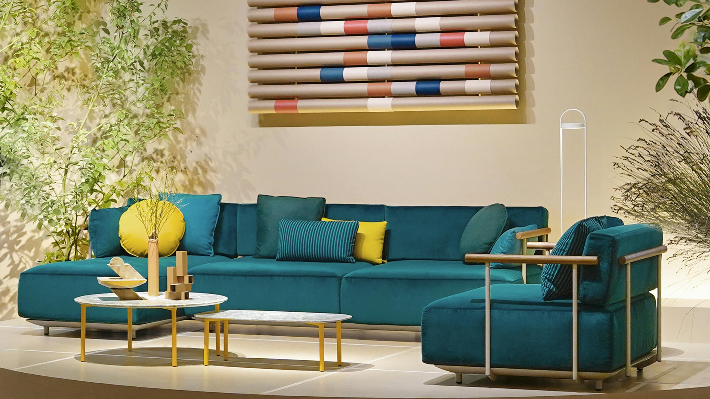 The Pedrali arki-sofa plus lounge on display at Salone del Mobile.