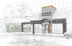 A handsketch of the Amada Radnor exterior by freelance artist Kevin Woest.