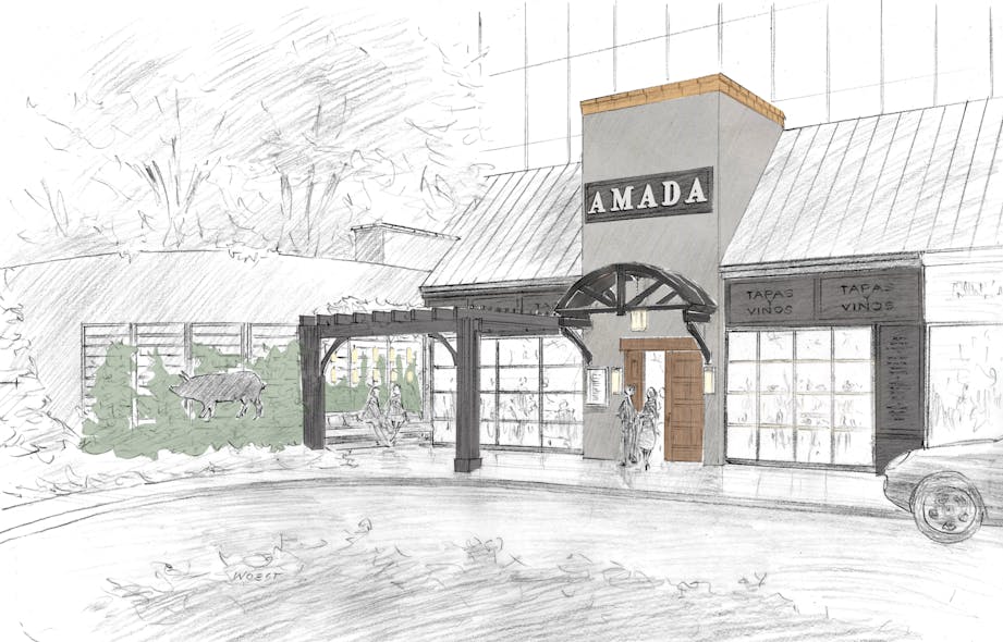 A handsketch of the Amada Radnor exterior by freelance artist Kevin Woest.