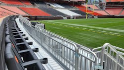The Cleveland Browns stadium features new sideline seating in the North Coast Harbor District. The Cleveland Browns stadium features new sideline seating in the North Coast Harbor District.