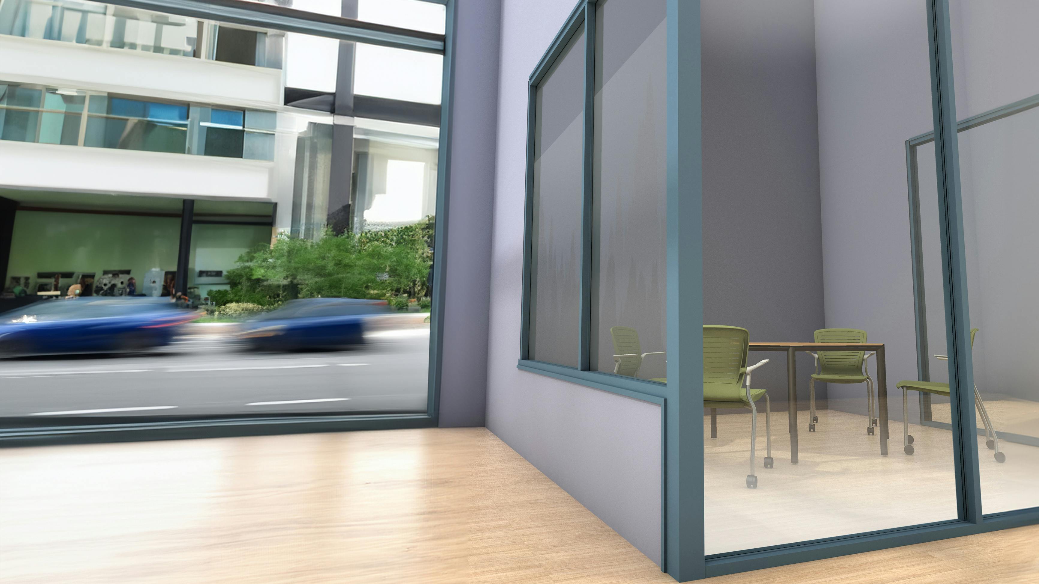 Tubelight's INT14 Interior Flush Glaze Framing secures the glass windows.