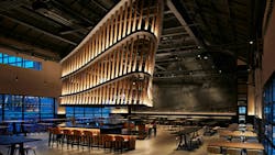 The drama of the massive harp sculpture in the center of the main bar room leaves guests captivated. The drama of the massive harp sculpture in the center of the main bar room leaves guests captivated.