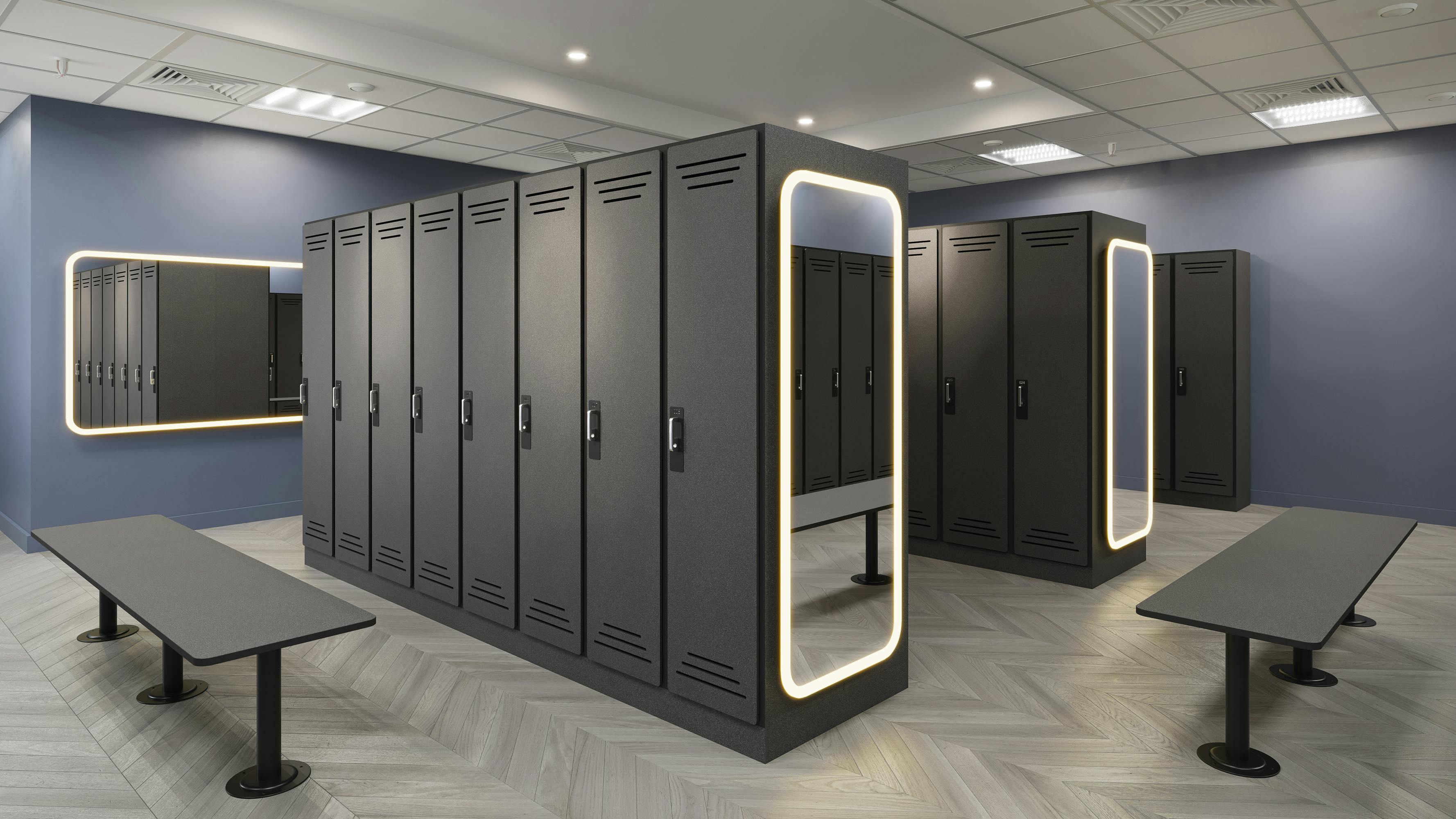 Bradley Corp's Phenolic Lockers in graphite nebula.