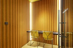 A focus room features yellow acoustic panels and furniture. Multi-person and single-person focus rooms were designed to offer PUBG employees various work environments. A focus room features yellow acoustic panels and furniture. Multi-person and single-person focus rooms were designed to offer PUBG employees various work environments.