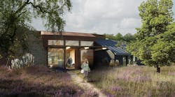 The entrance is set against a flint backdrop, a mineral found in rock native to the Chilterns. The entrance is set against a flint backdrop, a mineral found in rock native to the Chilterns.
