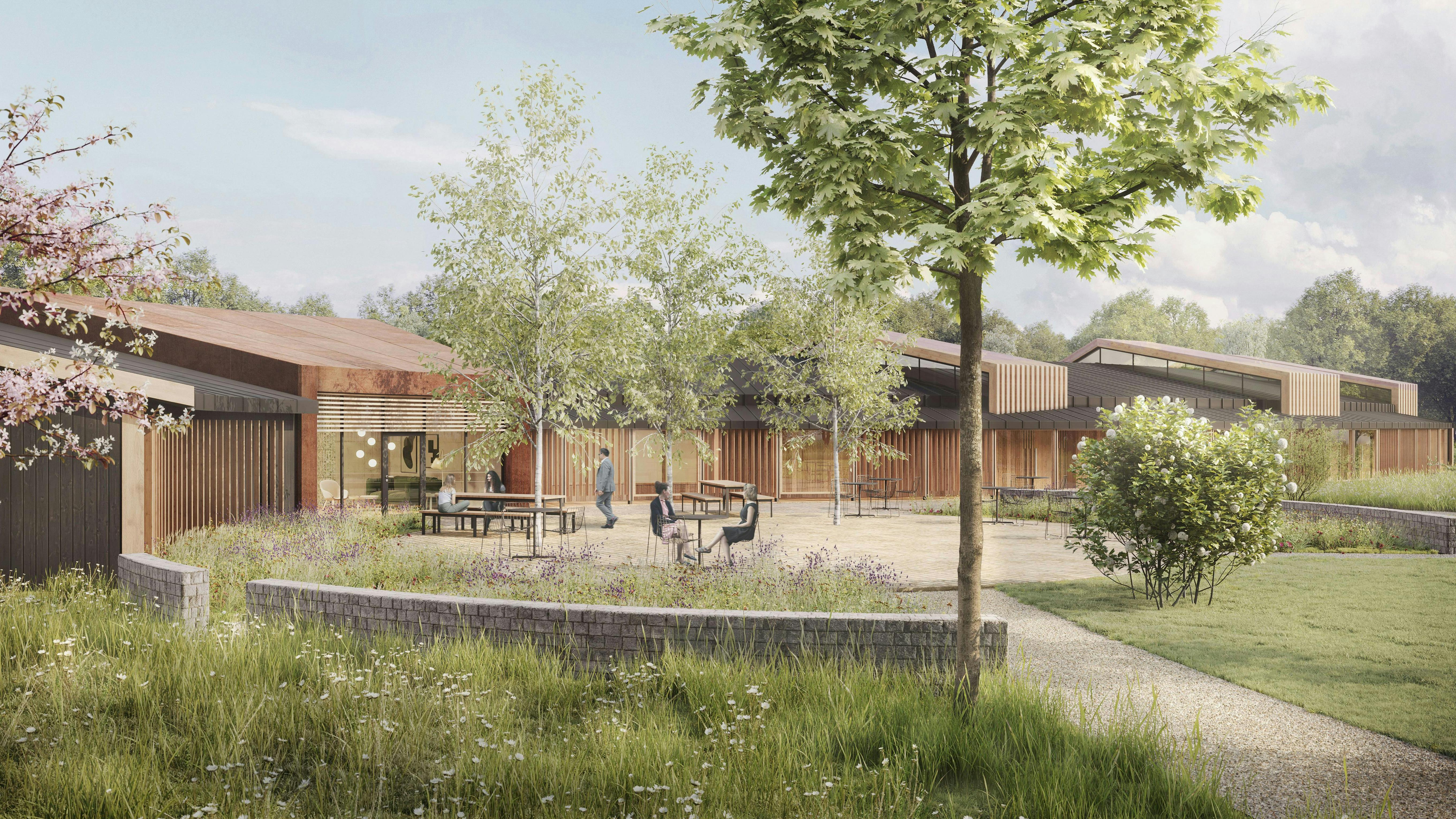The main courtyard allows employees to unwind and interact with the natural settings the new facility inhabits.