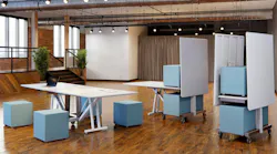 Ghent's GRVT (pronounced gravity) is a mobile collaboration hub with a table, writing surface, seating and power.
