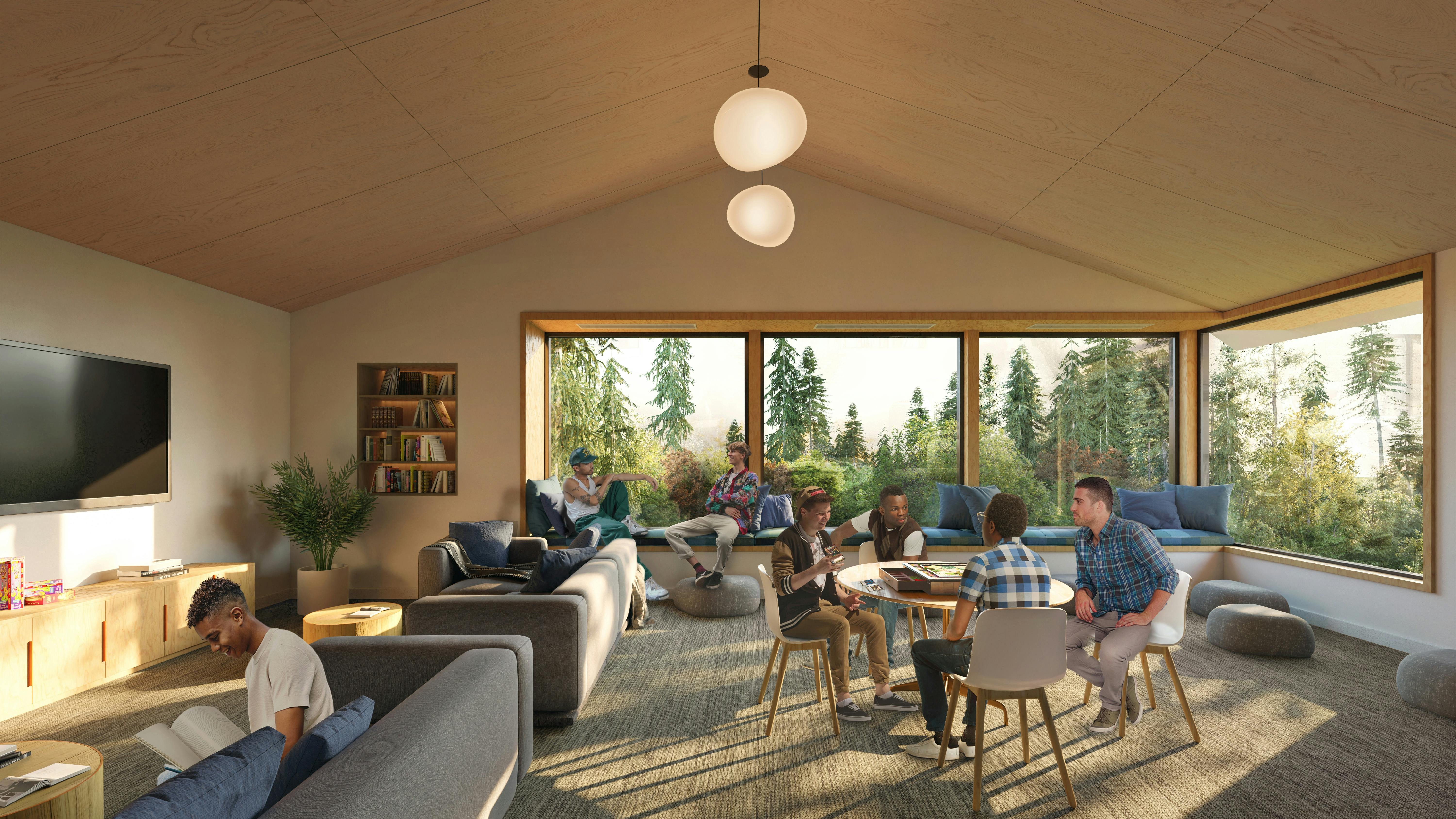 Contemporary behavioral health facility designs unite calming colors and comfortable furnishings with views of the outdoors to help provide a supportive care environment.