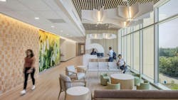 The interior of each building at the Baptist Hospital Brent Lane campus takes cues from the exterior design, using handcrafted materials, such as wood, bronze and terrazzo, to create a warm, welcoming environment for patients, their loved ones and staff members. The interior of each building at the Baptist Hospital Brent Lane campus takes cues from the exterior design, using handcrafted materials, such as wood, bronze and terrazzo, to create a warm, welcoming environment for patients, their loved ones and staff members.