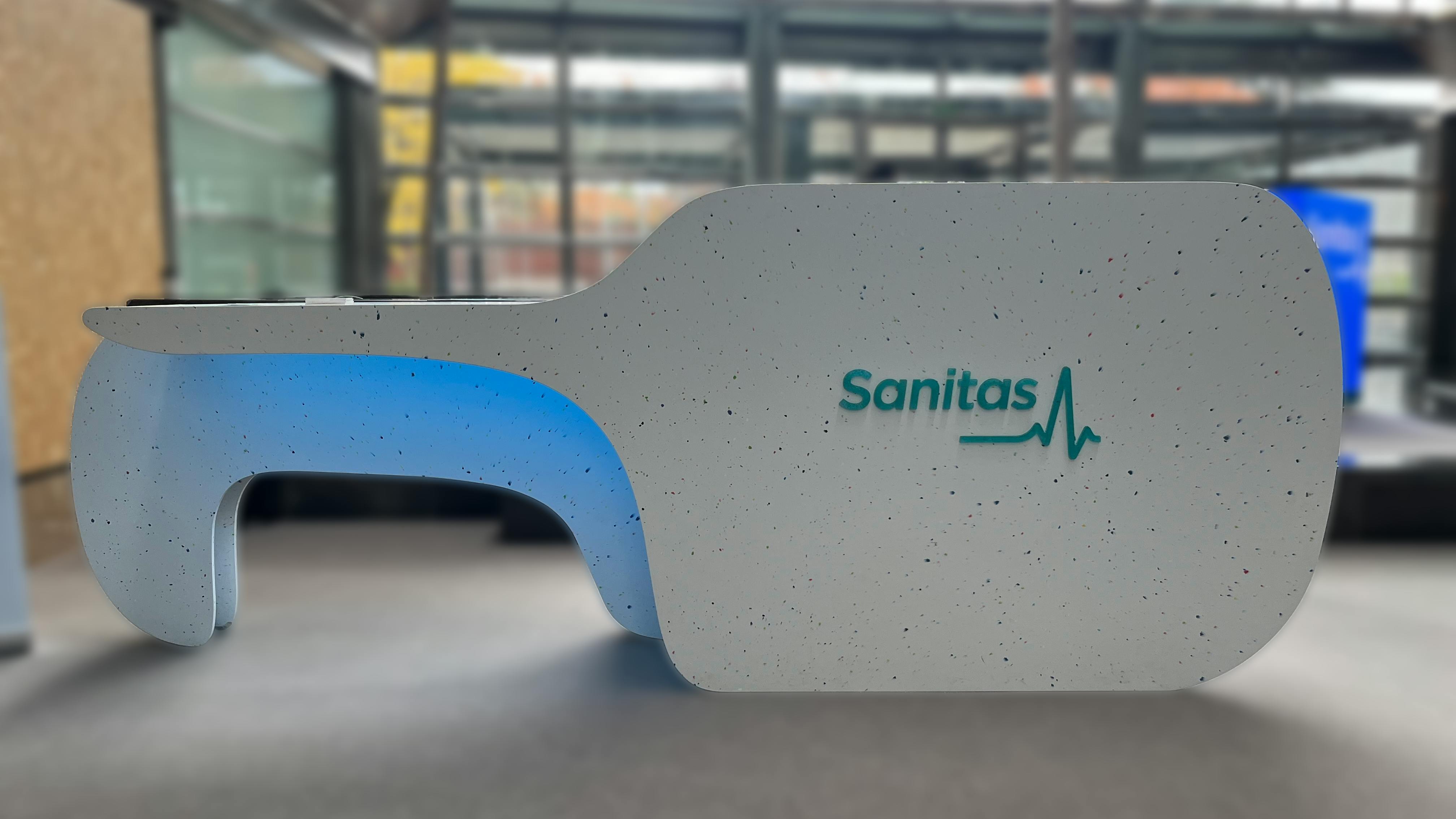 A reception desk adapted for wheelchair users, designed and manufactured using Polygood.