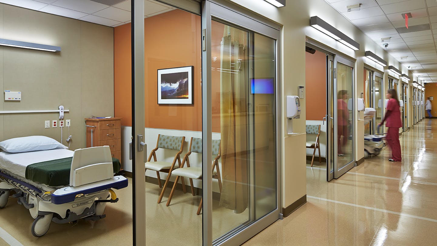 Horton Automatics' sliding ICU doors installed at St. Anthony's hospital.