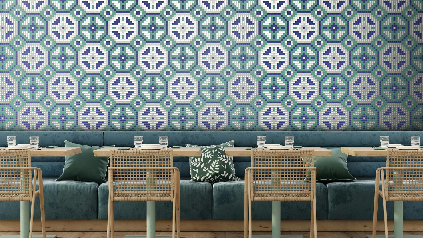 Artaic's Design on Demand Pueblo tile pattern in shoreline.