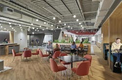 Amenities such as a break room or café should allow for both community and independent seating to meet the needs of each employee. Amenities such as a break room or café should allow for both community and independent seating to meet the needs of each employee.