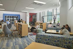 Flexible furniture offers students various seating types, desks, and tables for group or individual studies. Flexible furniture offers students various seating types, desks, and tables for group or individual studies.