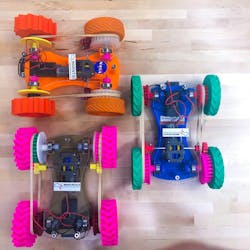 Mars Rovers with tires designed by students on 3D printers, a project that was developed in cooperation with NASA. Mars Rovers with tires designed by students on 3D printers, a project that was developed in cooperation with NASA.