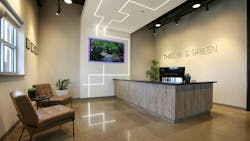 To achieve the immediate wow factor that Thielen & Green desired for guests walking into the new space, a reception lobby area and conference room were targeted to implement a lighting design that visually treats those spaces as one. PureEdge Lighting’s TruLine 1A lighting system delivered seamless recessed lines of light that intersect and create patterns. To achieve the immediate wow factor that Thielen & Green desired for guests walking into the new space, a reception lobby area and conference room were targeted to implement a lighting design that visually treats those spaces as one. PureEdge Lighting’s TruLine 1A lighting system delivered seamless recessed lines of light that intersect and create patterns.