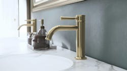 The Classic Single Lever Faucet in polished gold. The Classic Single Lever Faucet in polished gold.