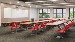 The Delphie fixed seating has 180-degree-swivel seats, multiple upholstery options, and ADA tables. The Delphie fixed seating has 180-degree-swivel seats, multiple upholstery options, and ADA tables.