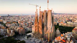 The La Sagrada Familia cathedral in Barcelona, Spain by Antoni Gaudi