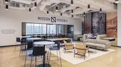Lounge area at new Noble office featuring cafe and lounge seating.