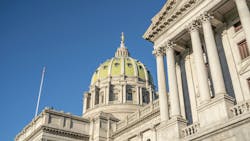 Exterior view of the State Capitol Building in Harrisburg, Pennsylvania. Exterior view of the State Capitol Building in Harrisburg, Pennsylvania.