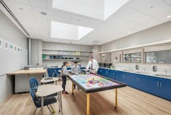 Classrooms feature modular desks for a variety of activities Classrooms feature modular desks for a variety of activities