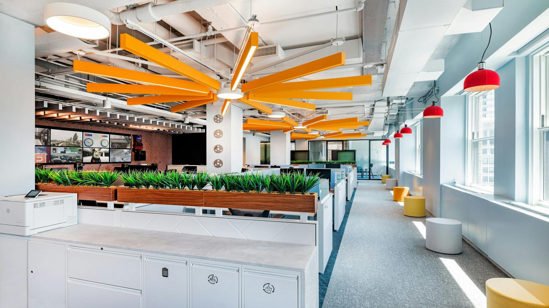 Coronet LED LS-1 STFU acoustic linear light fixture in Pumpkin PET.