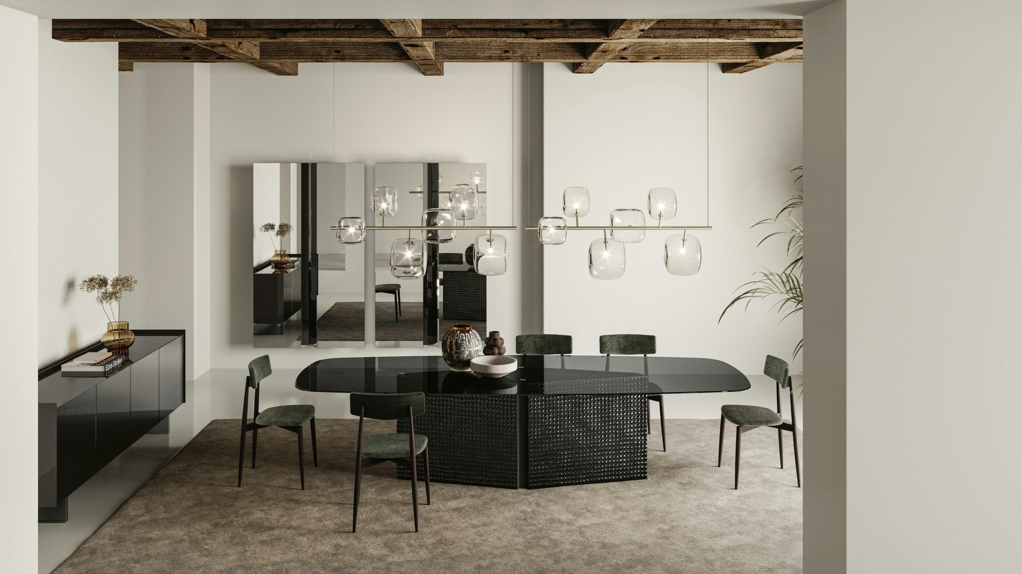 Bow Table set up in a dining room from Tonelli Design