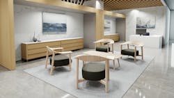 Keilhauer's Dais modular seating in a lobby. Keilhauer's Dais modular seating in a lobby.