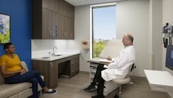 Gary C. Werths Building at Siteman Cancer Center - Patient consult room with doctor and patient Gary C. Werths Building at Siteman Cancer Center - Patient consult room with doctor and patient