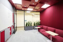 Splashes of scarlet can stimulate creativity and problem-solving in a huddle space equipped with writeable surfaces and comfortable, minimalist furnishings. Splashes of scarlet can stimulate creativity and problem-solving in a huddle space equipped with writeable surfaces and comfortable, minimalist furnishings.