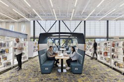 At the Frisco Public Library in Texas, designers incorporated comfortable, semi-private pods for patrons to work and connect while others browse the stacks. At the Frisco Public Library in Texas, designers incorporated comfortable, semi-private pods for patrons to work and connect while others browse the stacks.