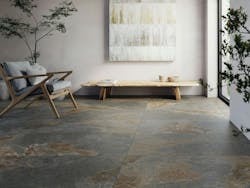 The shading and variations in stone-inspired Slate Origin tile by UNDEFASA provide a grounding connection to nature. The shading and variations in stone-inspired Slate Origin tile by UNDEFASA provide a grounding connection to nature.