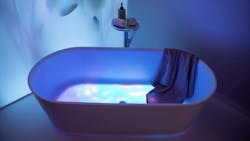 The VAL freestanding oval bathtub designed by German designer Konstantin Grcic, the translucent mineral casting material also feels velvety and warm to touch and maintains the temperature of the water in the bathtub for a long time, avoiding unnecessary water waste. The VAL freestanding oval bathtub designed by German designer Konstantin Grcic, the translucent mineral casting material also feels velvety and warm to touch and maintains the temperature of the water in the bathtub for a long time, avoiding unnecessary water waste.