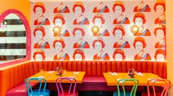 Brightly colored wallpaper of Queen Elizabeth II inspired by artist Andy Warhol. Brightly colored wallpaper of Queen Elizabeth II inspired by artist Andy Warhol.