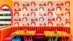 Brightly colored wallpaper of Queen Elizabeth II inspired by artist Andy Warhol. Brightly colored wallpaper of Queen Elizabeth II inspired by artist Andy Warhol.