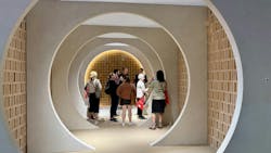 Hotel Cevisama (above and below left) demonstrated the fluidity of spaces designed with ceramic cladding and tile throughout, while taking into account the need for a smooth visual transition—as well as anti-slip texture in the “outdoor” patio. Hotel Cevisama (above and below left) demonstrated the fluidity of spaces designed with ceramic cladding and tile throughout, while taking into account the need for a smooth visual transition—as well as anti-slip texture in the “outdoor” patio.