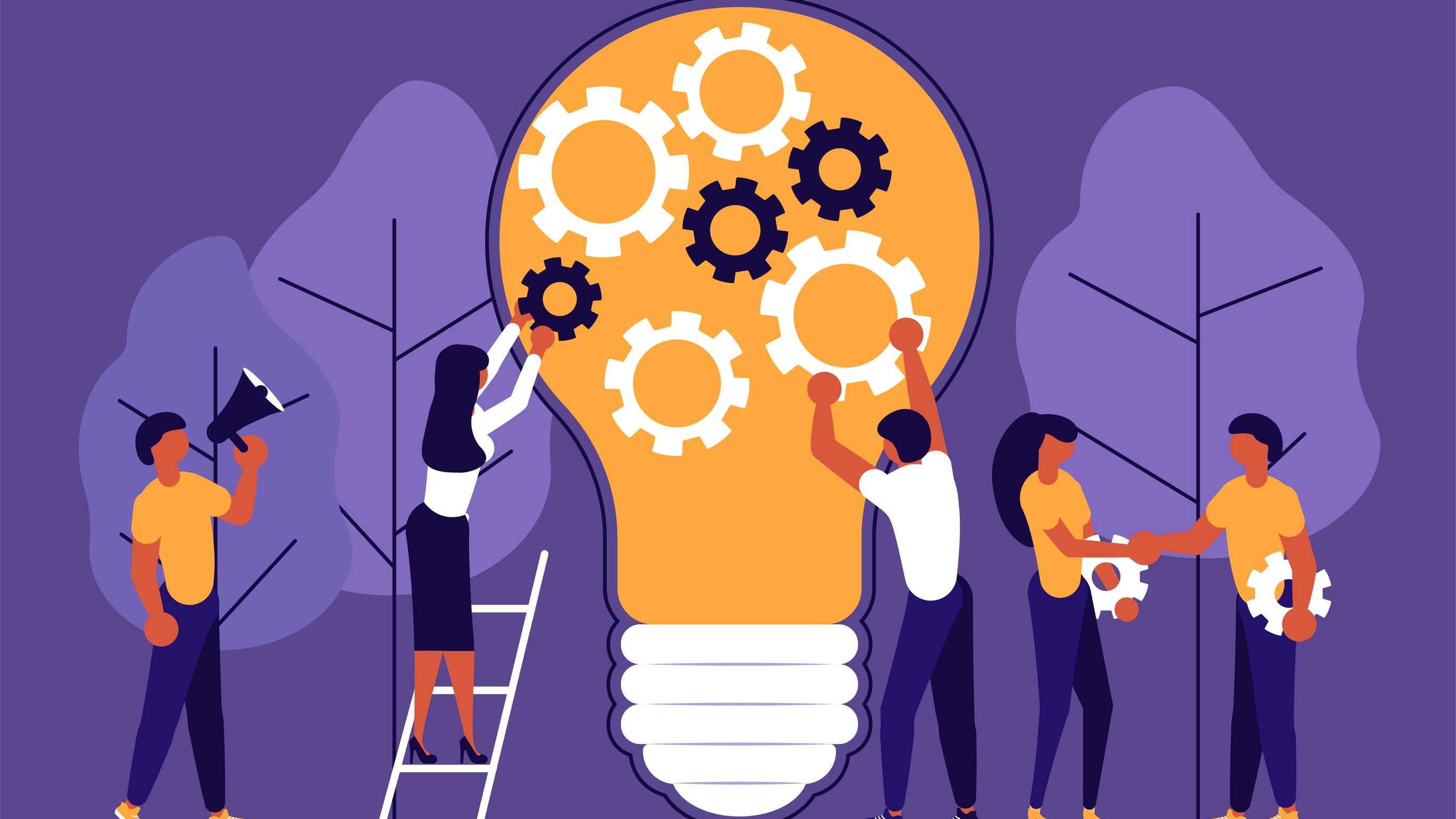 Illustration representing colleagues working together to develop ideas and grow business