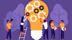 Illustration representing colleagues working together to develop ideas and grow business