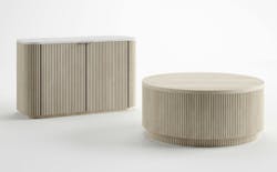 Ollie Collection with the Ollie Drum Table and Ollie Credenza. Ollie Collection with the Ollie Drum Table and Ollie Credenza.