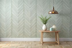 Herringbone pattern wallcovering in pale green with the look of woven fibers Herringbone pattern wallcovering in pale green with the look of woven fibers