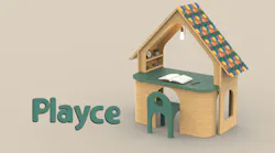 A child's desk with a house-like structure overtop was the winning project in Formica's Innovation Competition.