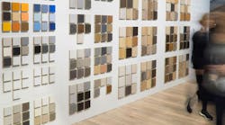 Multi-colored and textured laminate samples mounted on wall for trade show exhibit. Multi-colored and textured laminate samples mounted on wall for trade show exhibit.