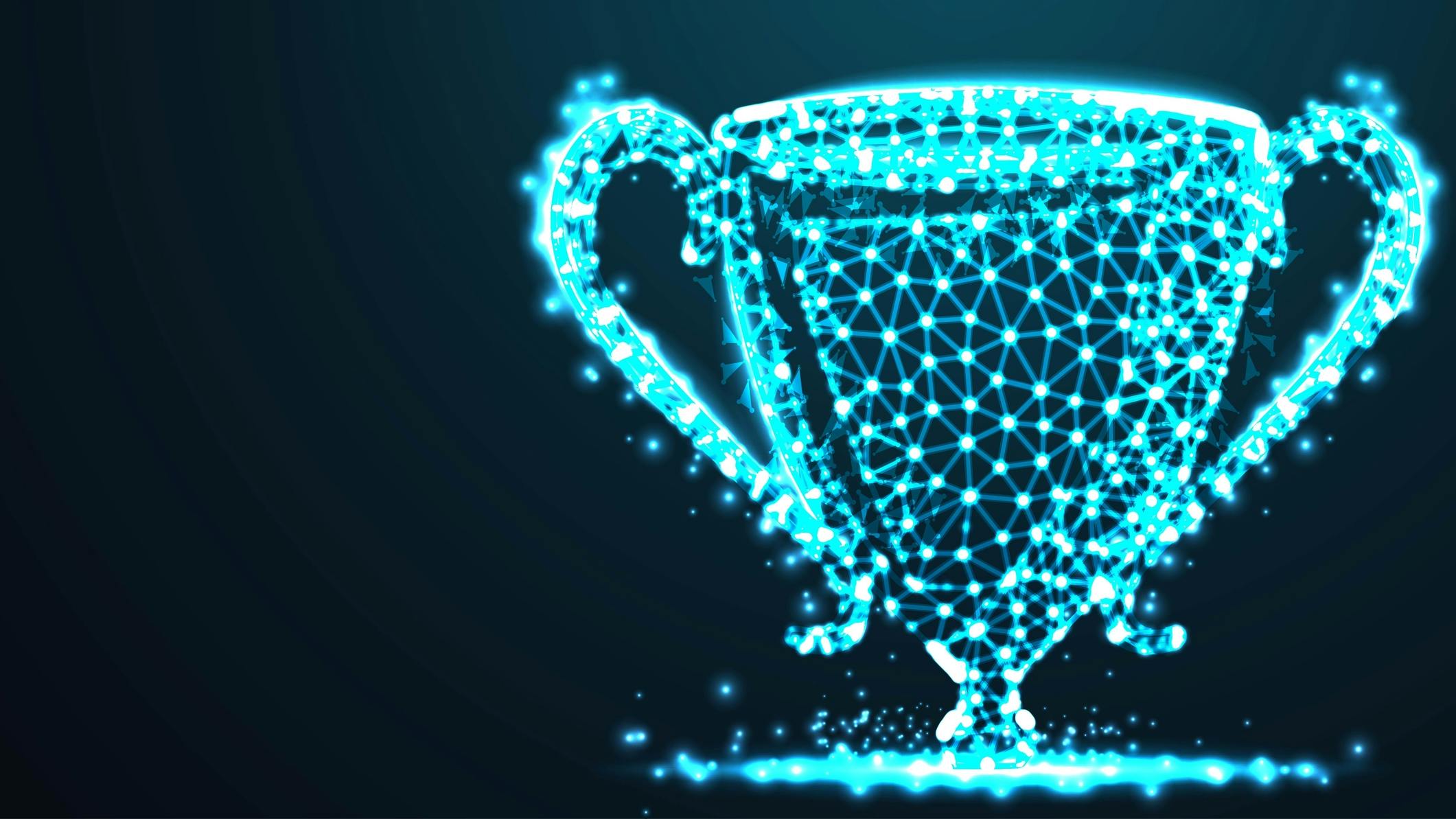 3D trophy wireframe graphic