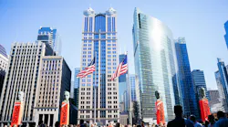 Skyline of NeoCon 2024 at The Mart in Downtown Chicago