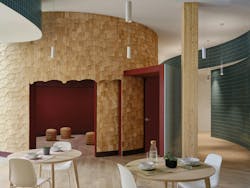 The kitchen and dining area connect seamlessly to the Nookomis, which can be opened to the shared space or closed off with a sliding door for privacy. Cedar shingles, crafted in a custom wave-course pattern, add a meaningful biophilic element with their textured natural surface and signature scent. The kitchen and dining area connect seamlessly to the Nookomis, which can be opened to the shared space or closed off with a sliding door for privacy. Cedar shingles, crafted in a custom wave-course pattern, add a meaningful biophilic element with their textured natural surface and signature scent.