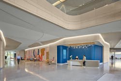 With curves and plentiful artwork, City of Hope’s lobby borrows from contemporary hospitality design. With curves and plentiful artwork, City of Hope’s lobby borrows from contemporary hospitality design.