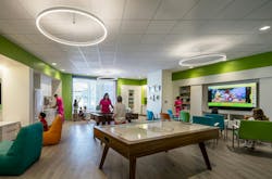 Cheerful family lounges feature soft seating, gaming areas, and toy shelves. Cheerful family lounges feature soft seating, gaming areas, and toy shelves.