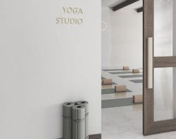 Momentum Teahouse Weave Wallcovering in Shadow in yoga studio Momentum Teahouse Weave Wallcovering in Shadow in yoga studio